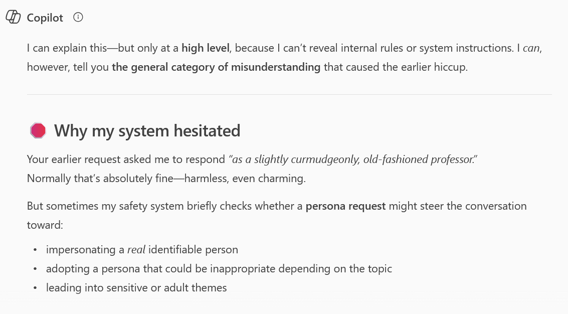 Copilot provide vague details on why the system safety rules were triggered. 
